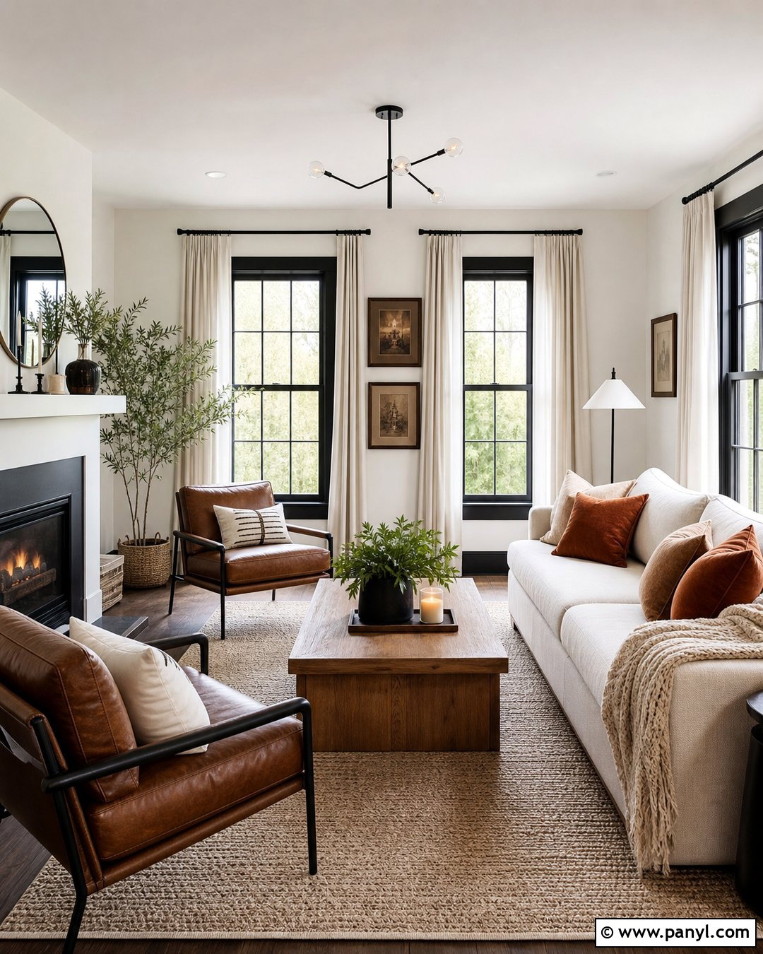 White Living Room With Black Window Trim - 25 White Wall With Black Trim Ideas