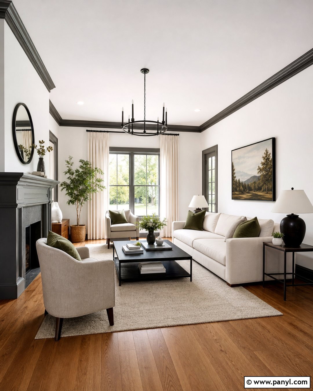 White Living Room With Charcoal Grey Trim - 30 White Walls Grey Trim Ideas