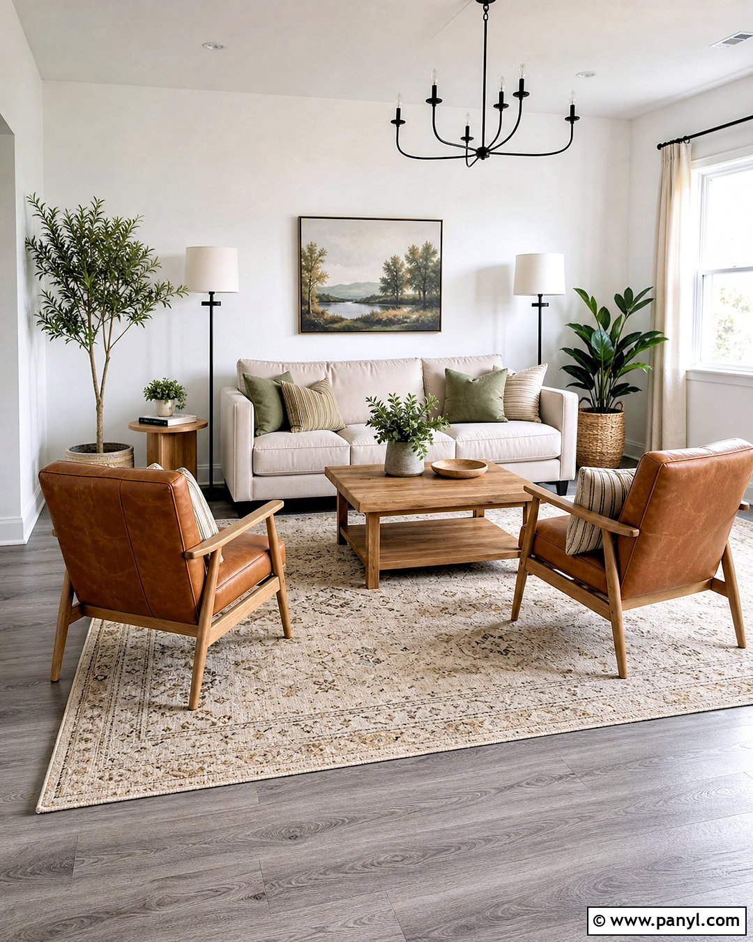 White Living Room With Light Grey Wood Floors - 20 white walls grey floor ideas