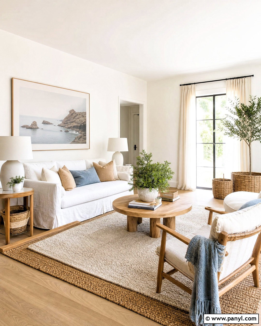 White Living Room With Natural Wood - 20 white interior design ideas