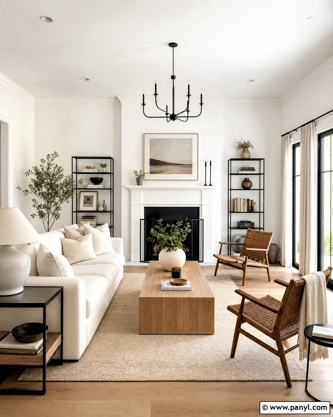 White Living Room With Warm Wood - 20 white home interiors