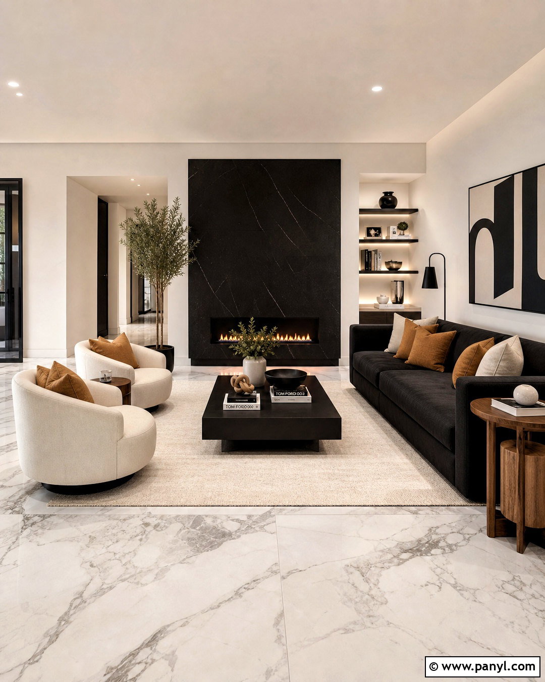 White Marble And Black Living Room - 20 white marble living room ideas