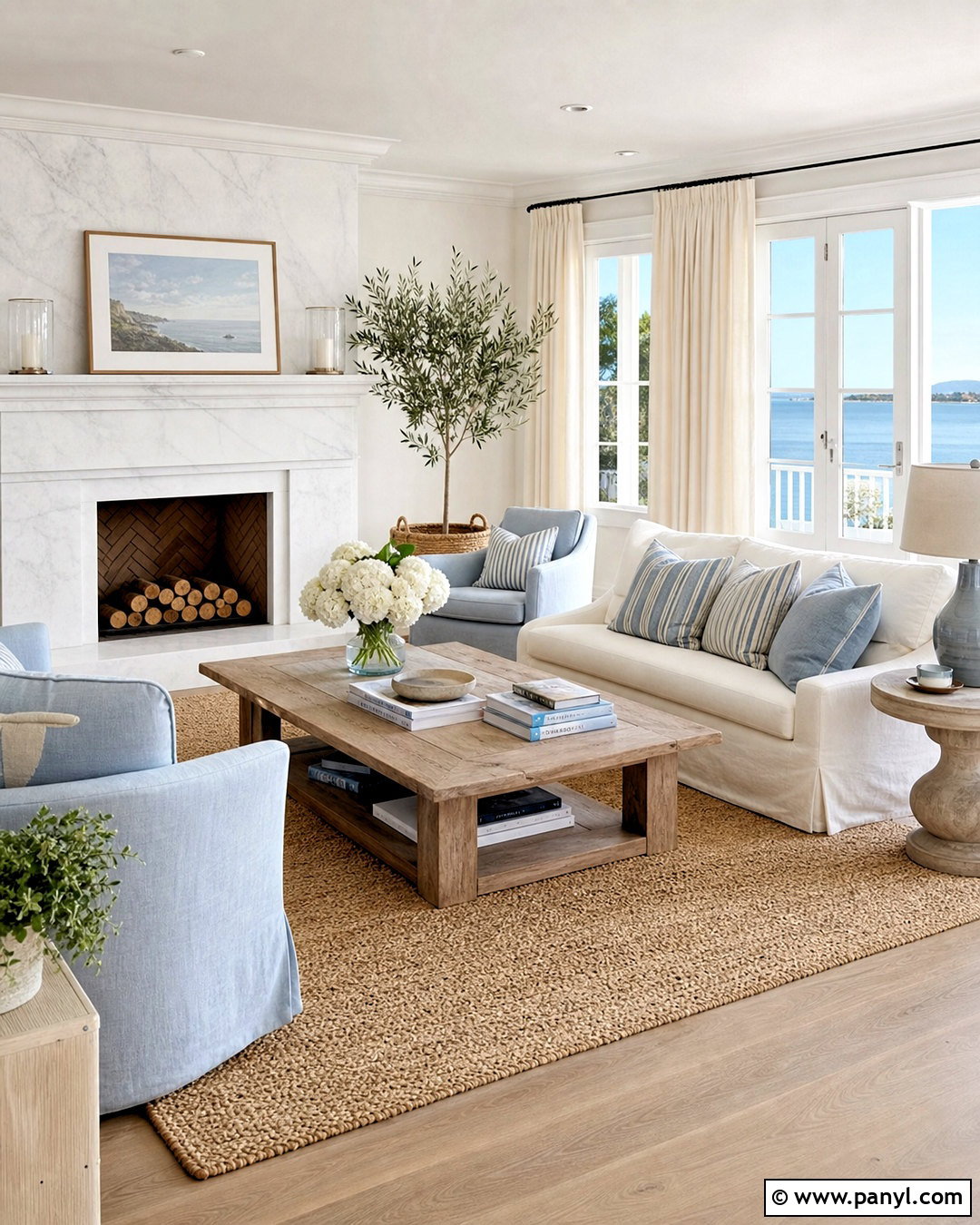 White Marble Coastal Living Room - 20 white marble living room ideas
