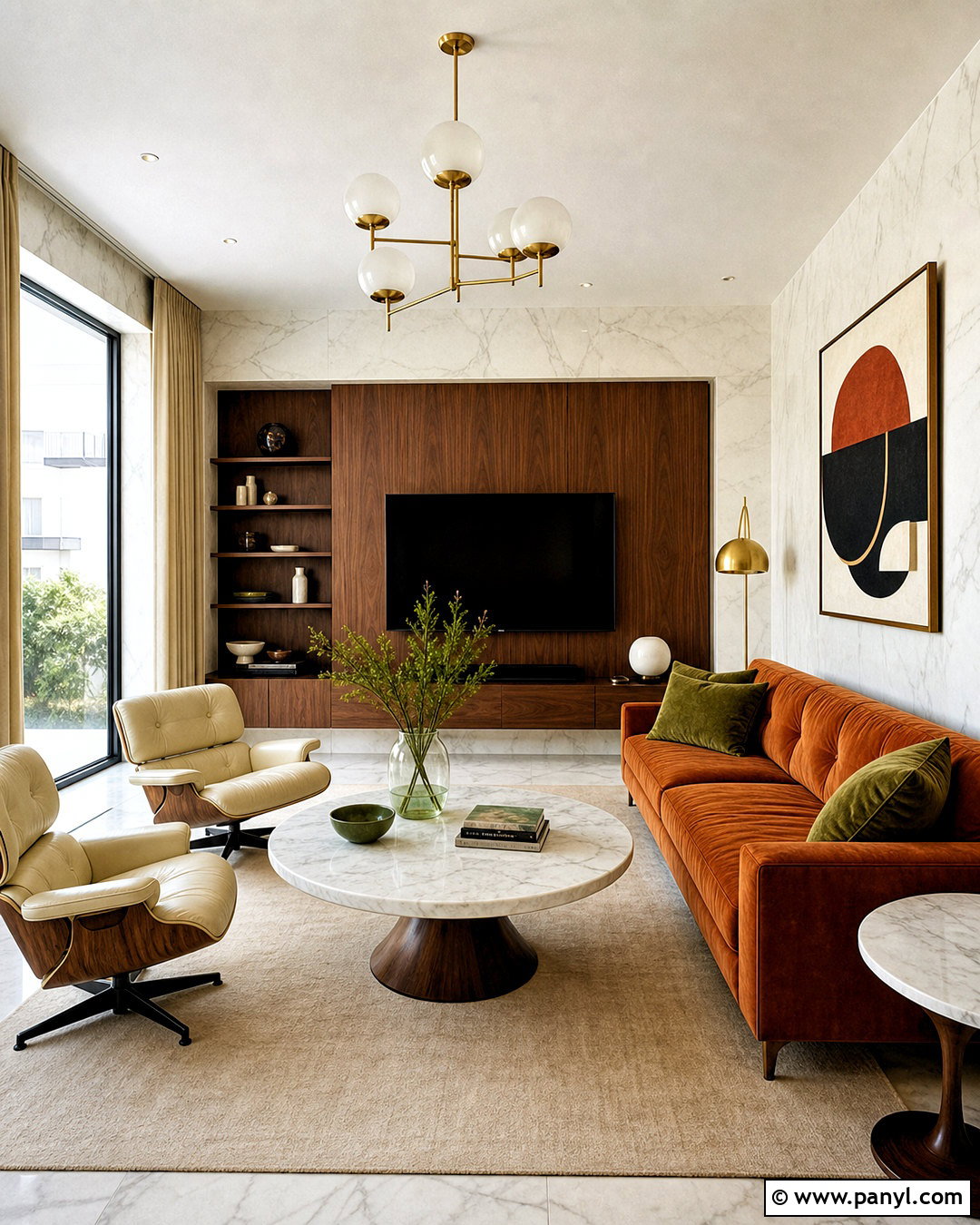 White Marble Midcentury Living Room - 20 white marble living room ideas