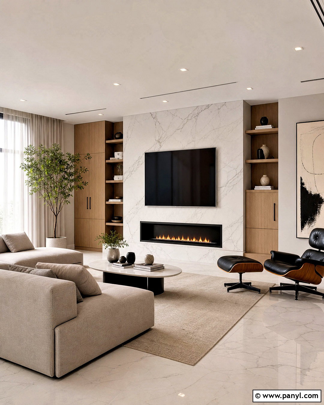 White Marble Modern Living Room - 20 white marble living room ideas