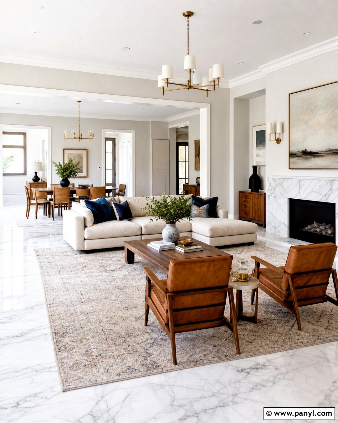 White Marble Open Concept Living Room - 20 white marble living room ideas