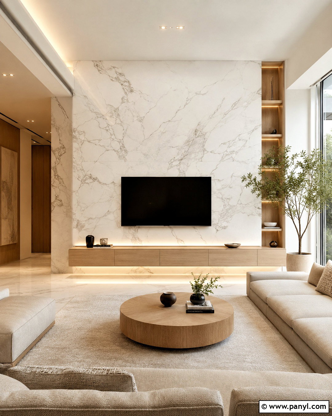 White Marble TV Feature Wall - 20 marble tv feature wall ideas