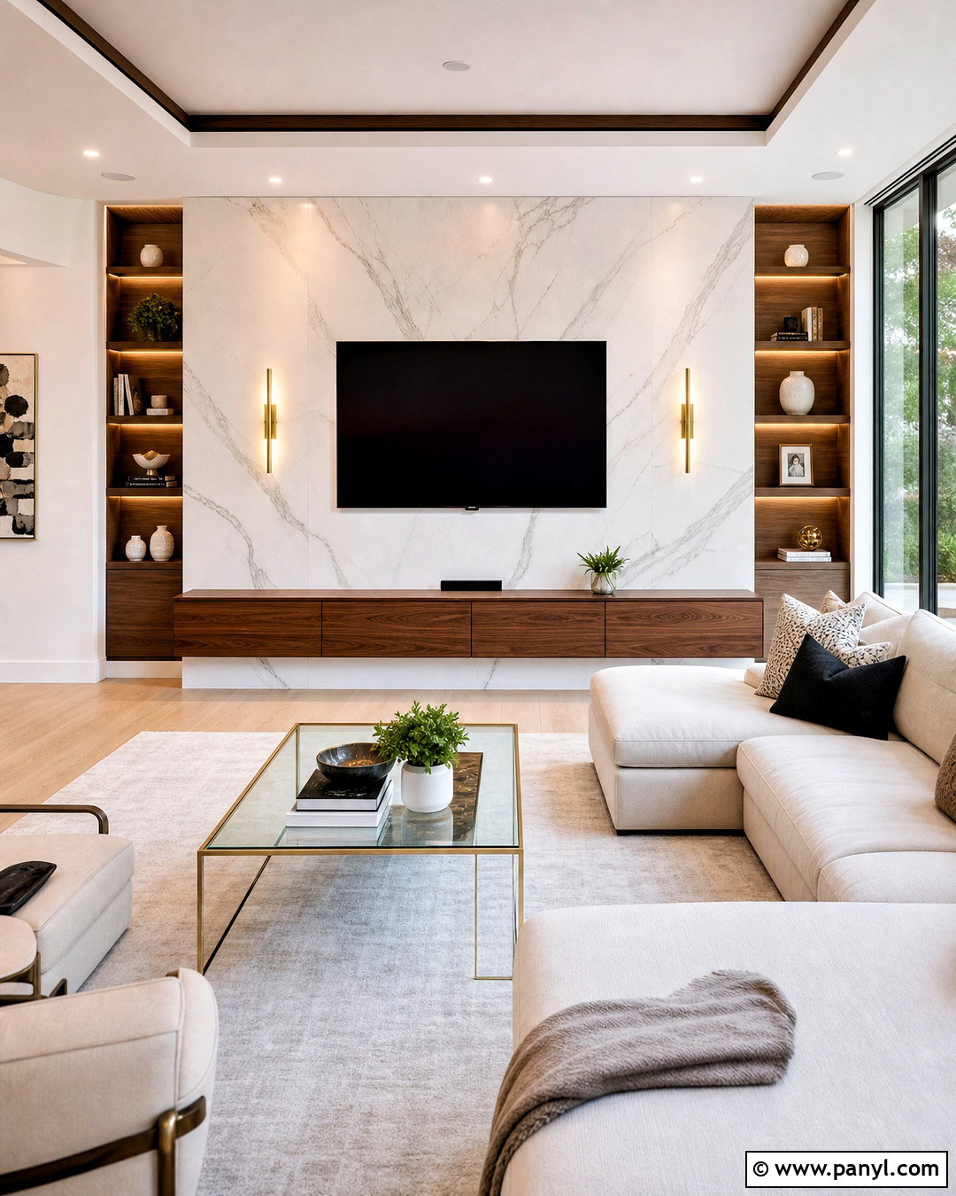 White Marble TV Wall - 20 tv background wall design ideas
