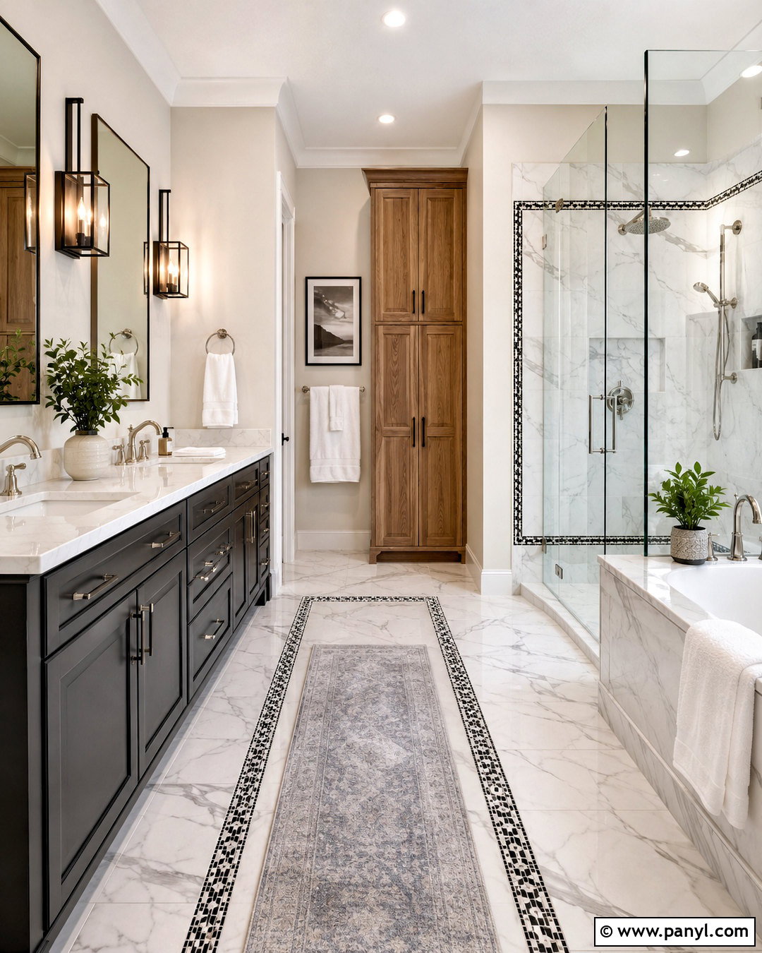 White Marble Tile With Black Accents - 20 black and white pattern tile bathroom ideas