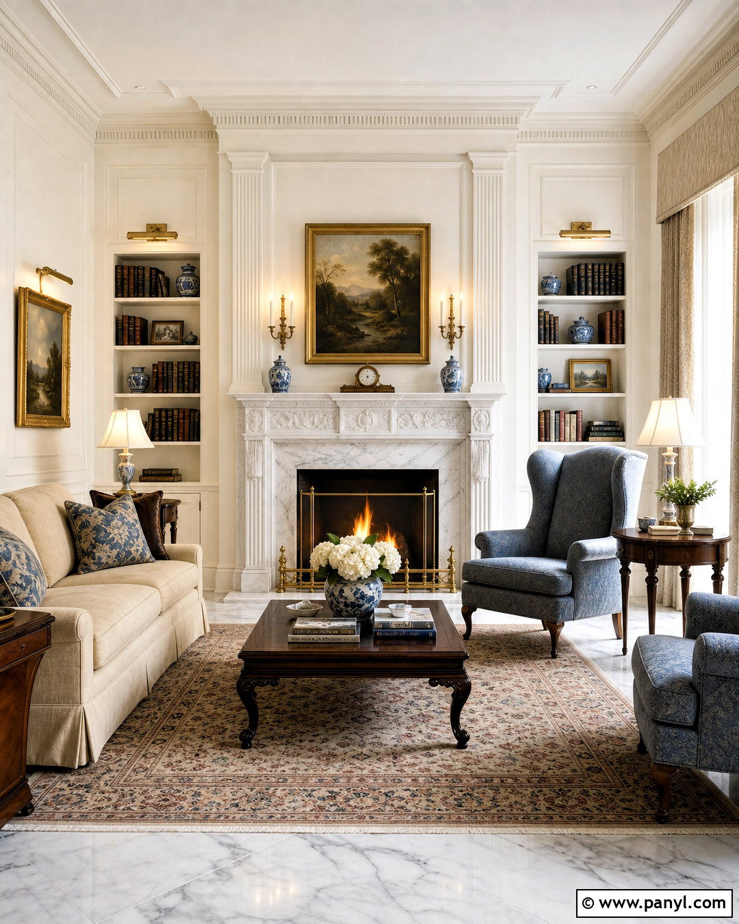 White Marble Traditional Living Room - 20 white marble living room ideas