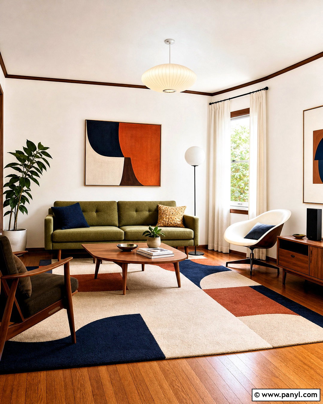White Midcentury Room With Wood Trim - 20 white walls with wood trim ideas