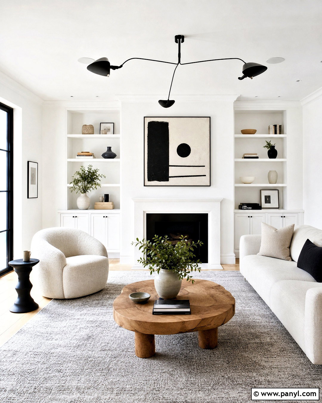 White Minimalist Living Room With White Trim - 20 white paint with white trim ideas