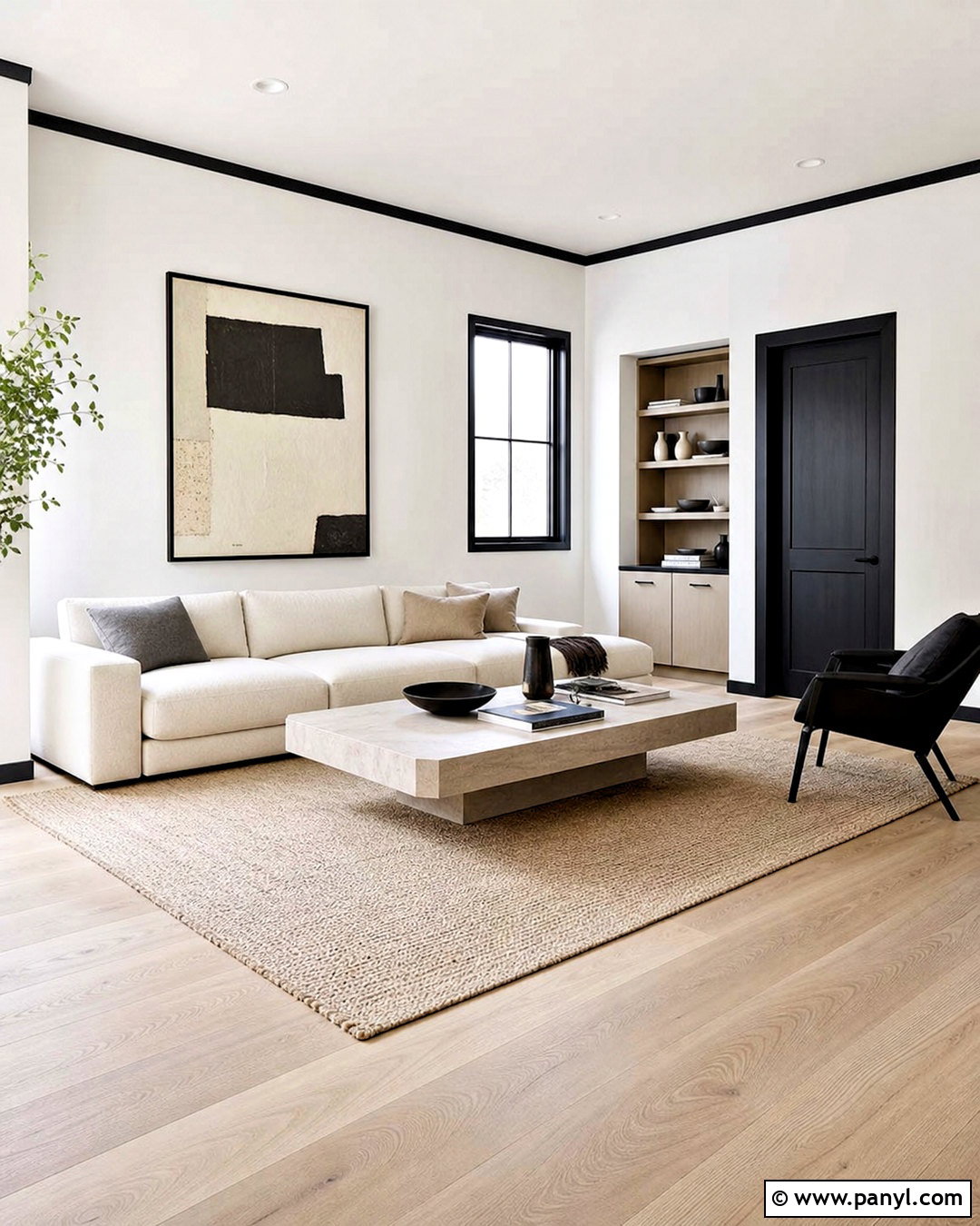 White Minimalist Room With Thin Black Trim - 20 white room black trim ideas