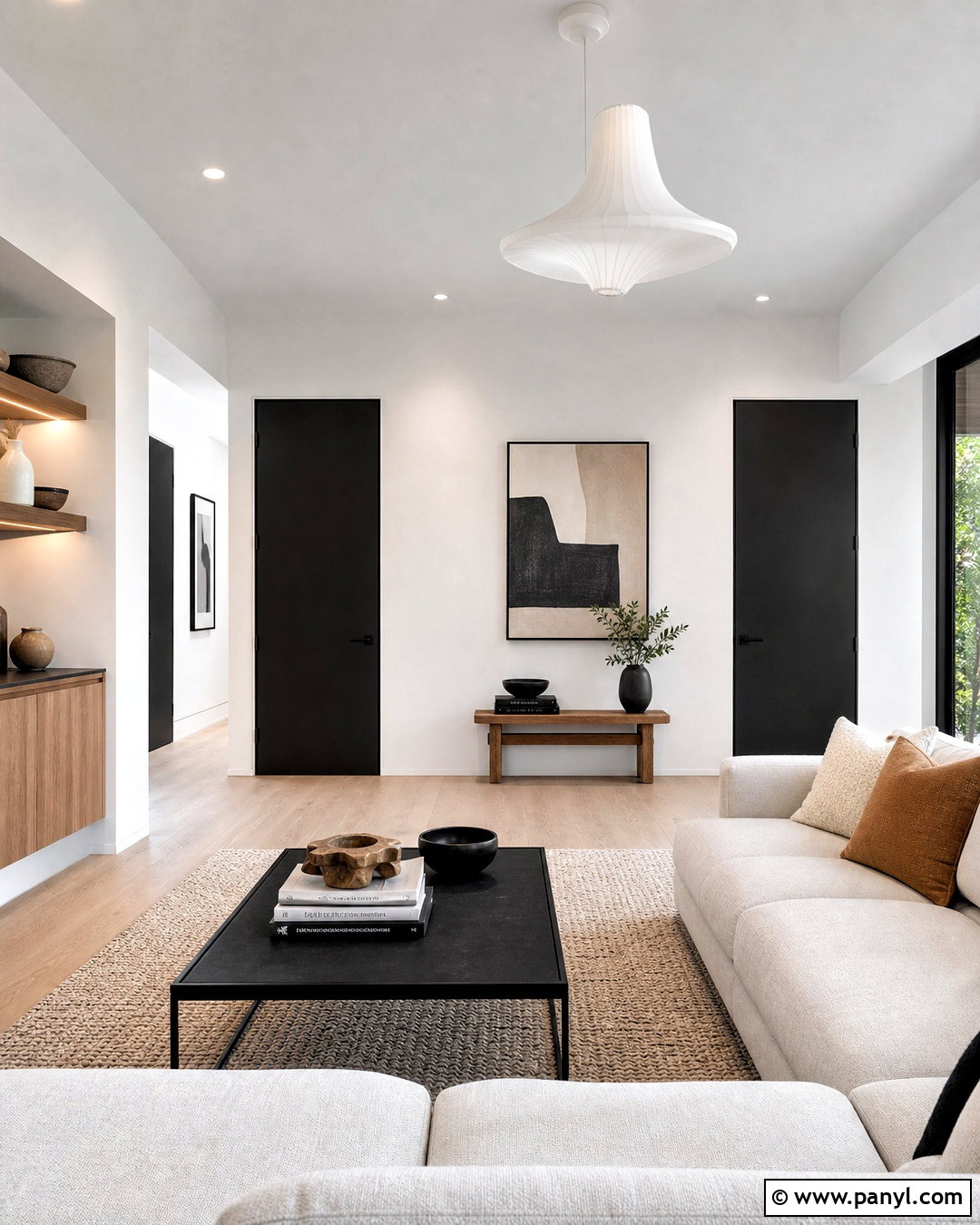 White Modern Interior With Black Flush Doors - 20 white walls with black doors