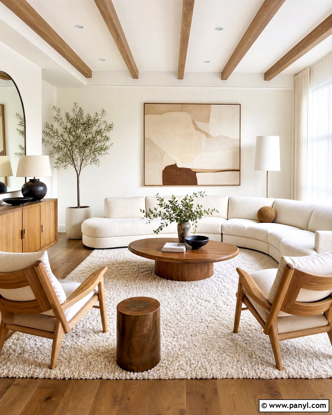 White Modern Living Room With Warm Wood - 20 white modern interior ideas