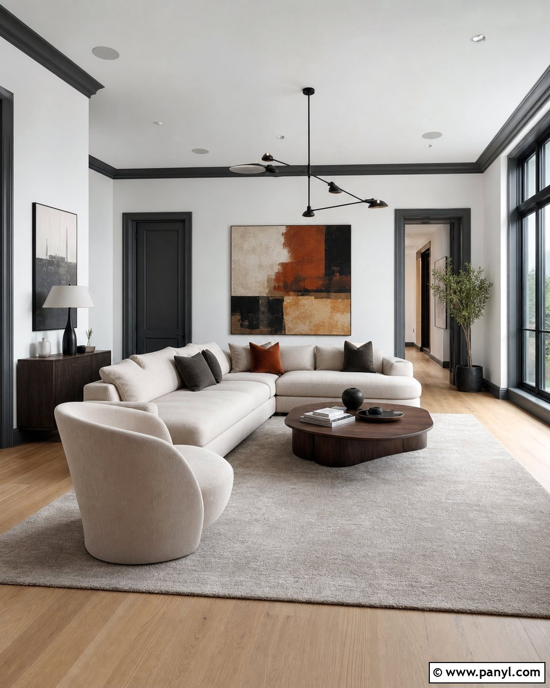 White Modern Room With Graphite Grey Trim - 30 White Walls Grey Trim Ideas