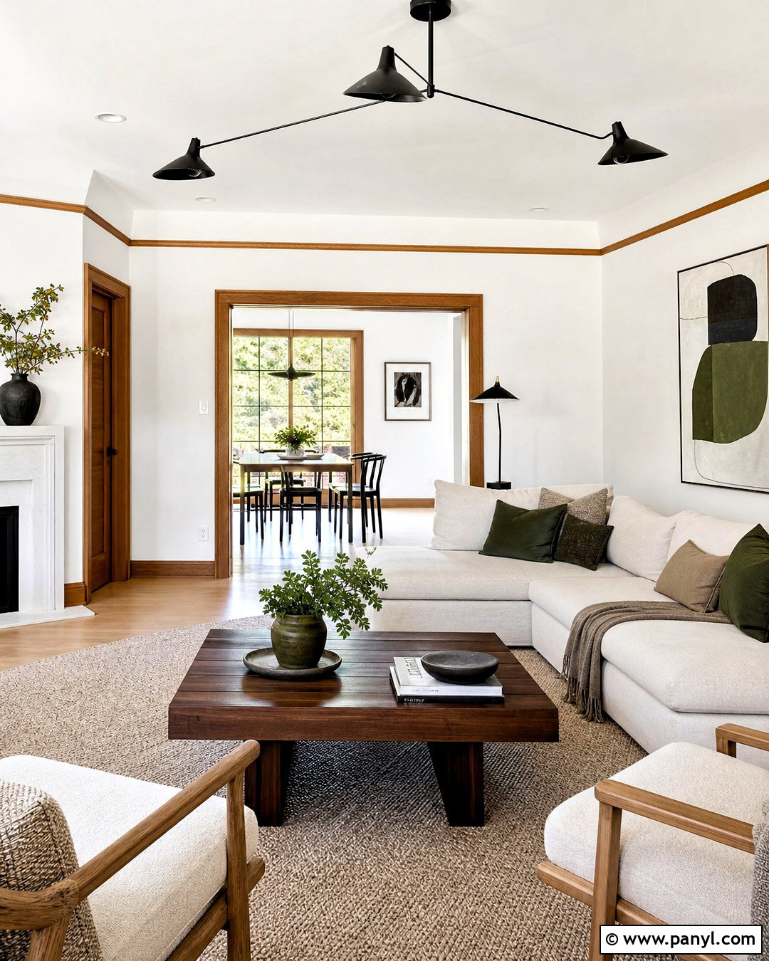 White Modern Room With Mixed Wood Trim - 20 white walls with wood trim ideas