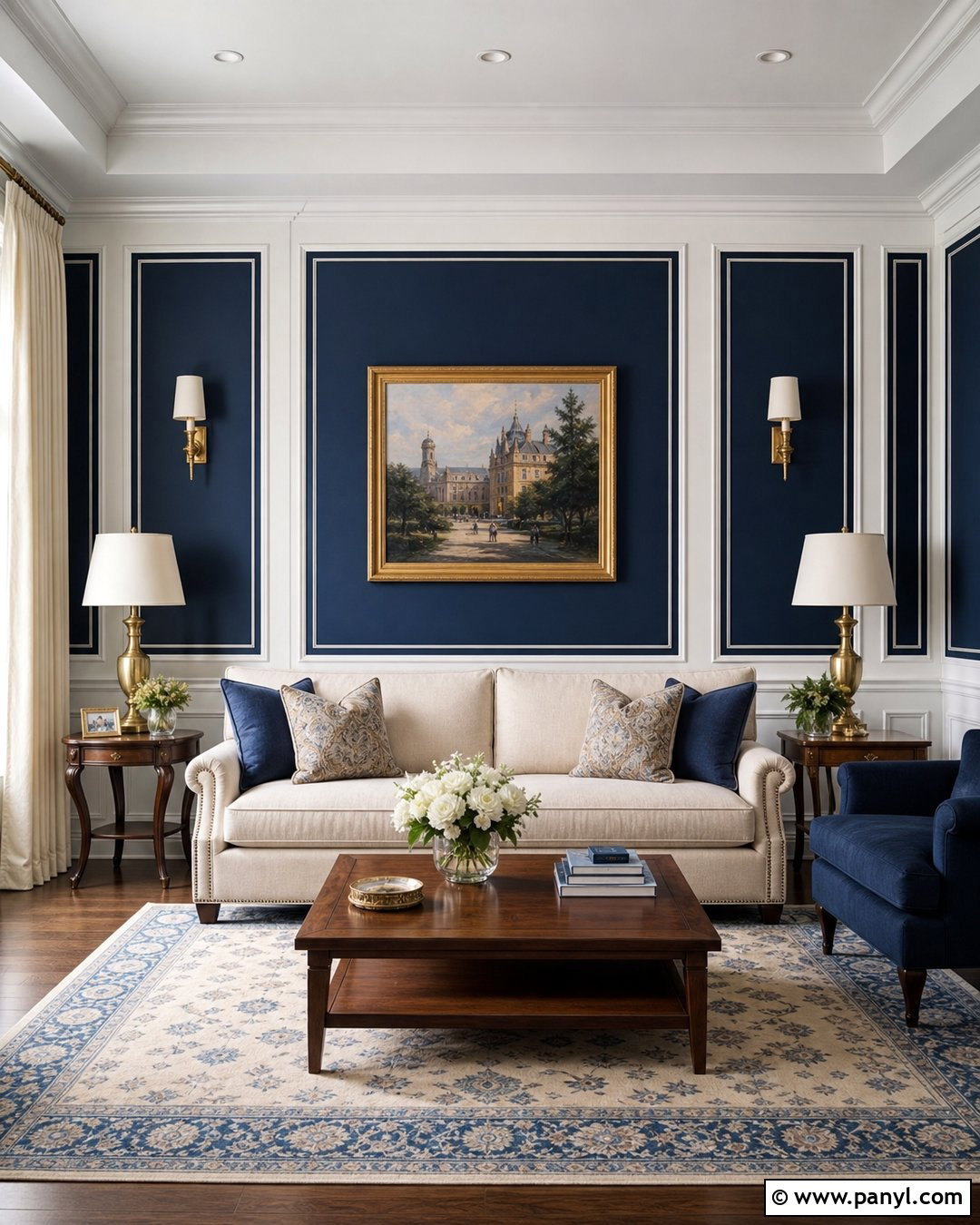 White Molding And Blue Wall Panels - 35 royal paint wall design for living room ideas