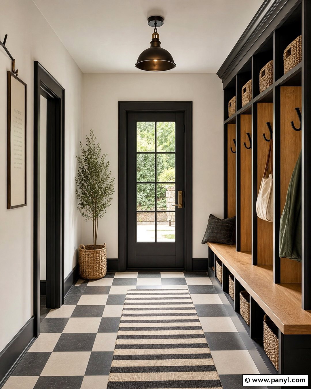 White Mudroom With Black Trim - 25 White Wall With Black Trim Ideas