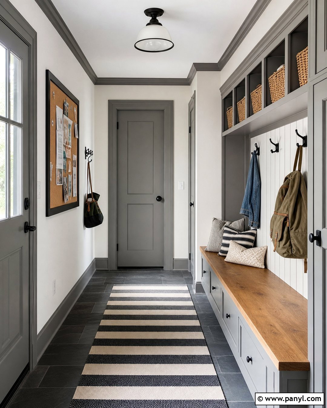 White Mudroom With Grey Trim - 30 White Walls Grey Trim Ideas