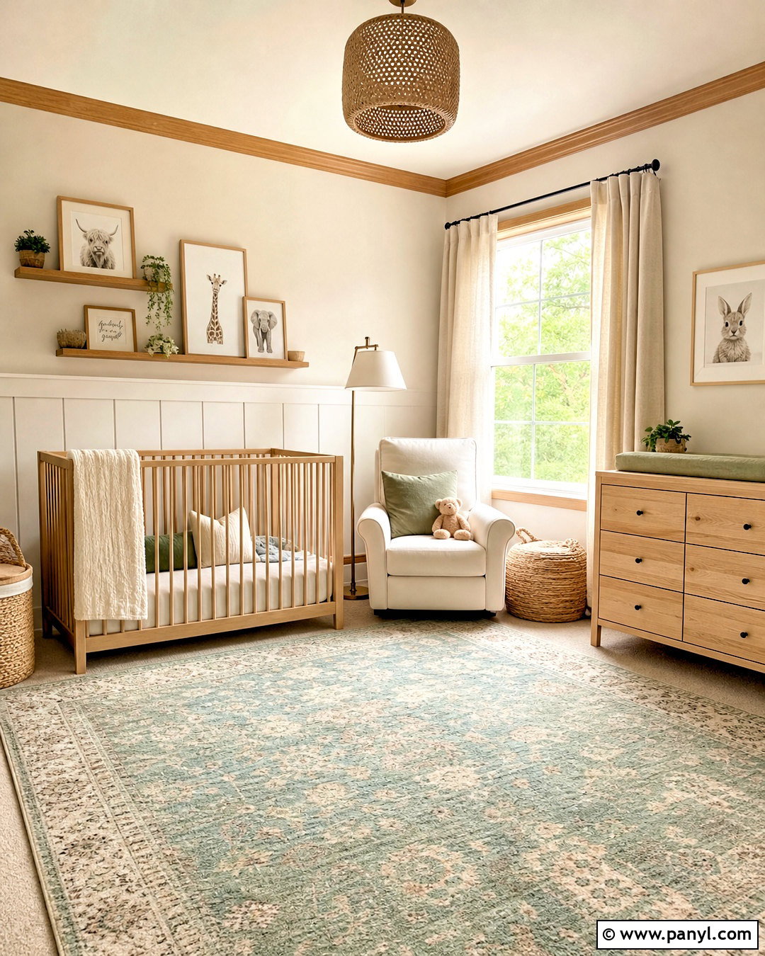 White Nursery With Light Wood Trim - 20 white walls with wood trim ideas
