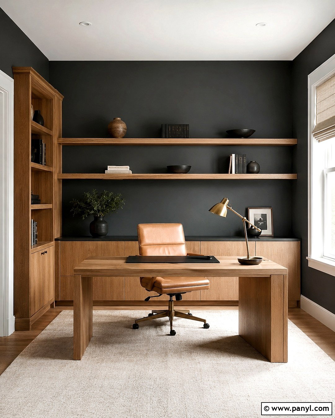 White Oak And Charcoal Walls - 20 Wood And Wall Color Combination Ideas