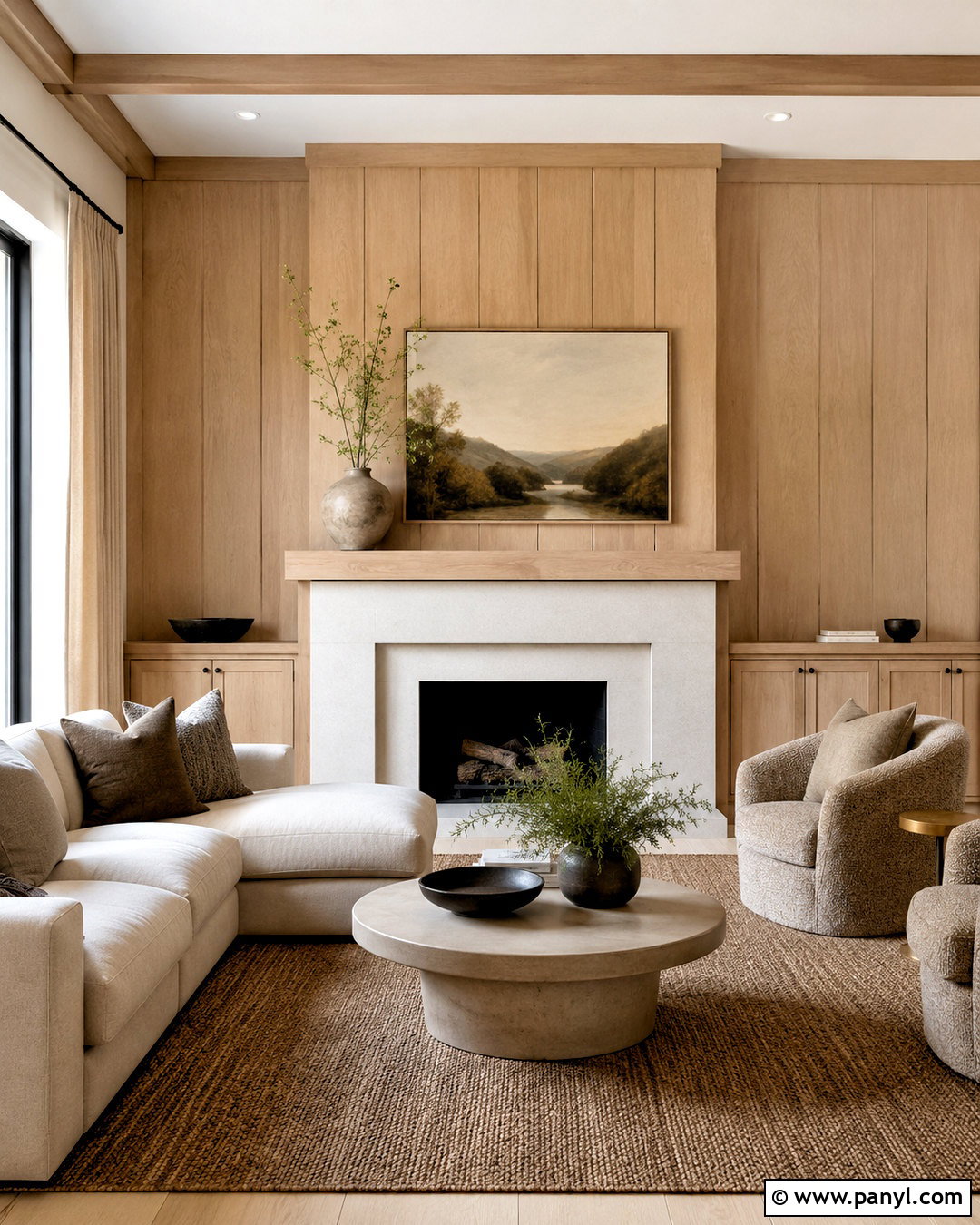 White Oak And Limestone Fireplace Wall - 20 board and batten fireplace wall ideas