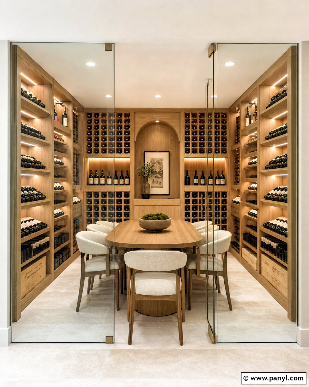 White Oak Frameless Wine Cellar - 20 frameless wine cellar ideas