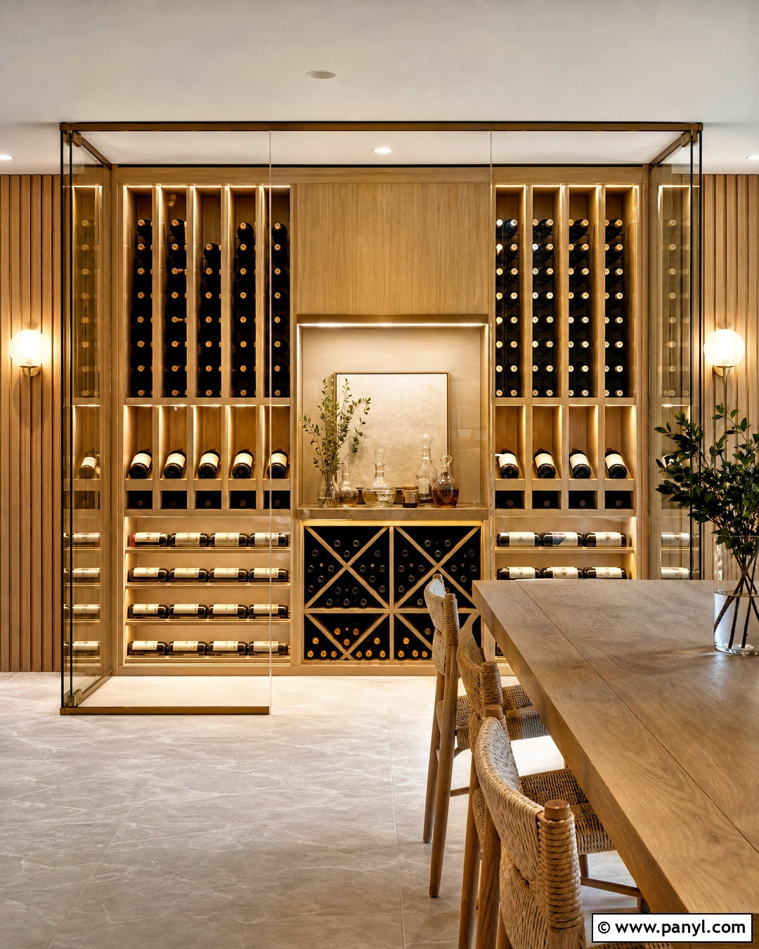 White Oak Glass Wine Cellar Wall - 20 small glass wine cellar wall ideas