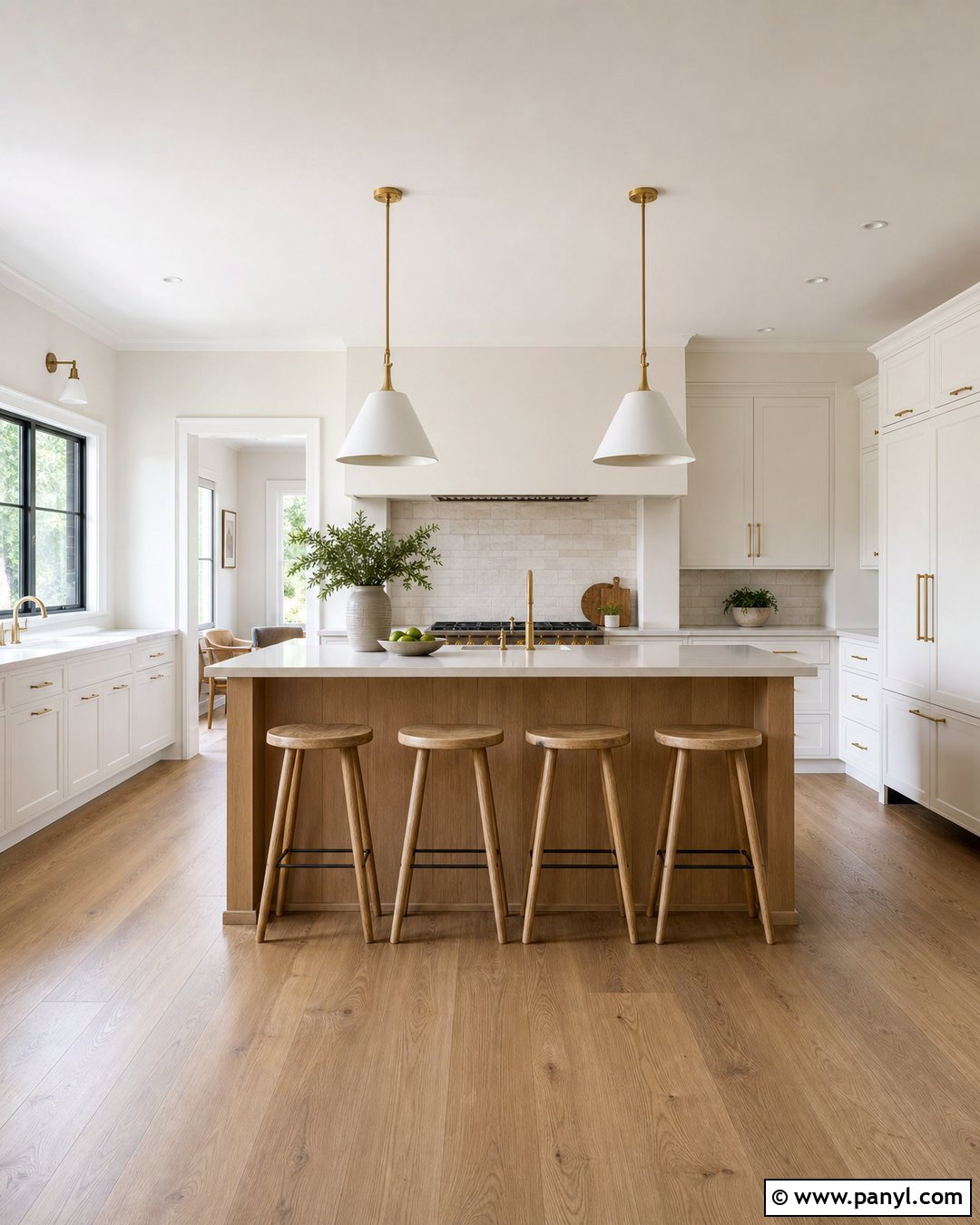 White Oak Island With Alabaster Walls And White Cabinets - 25 Alabaster Walls With White Cabinets