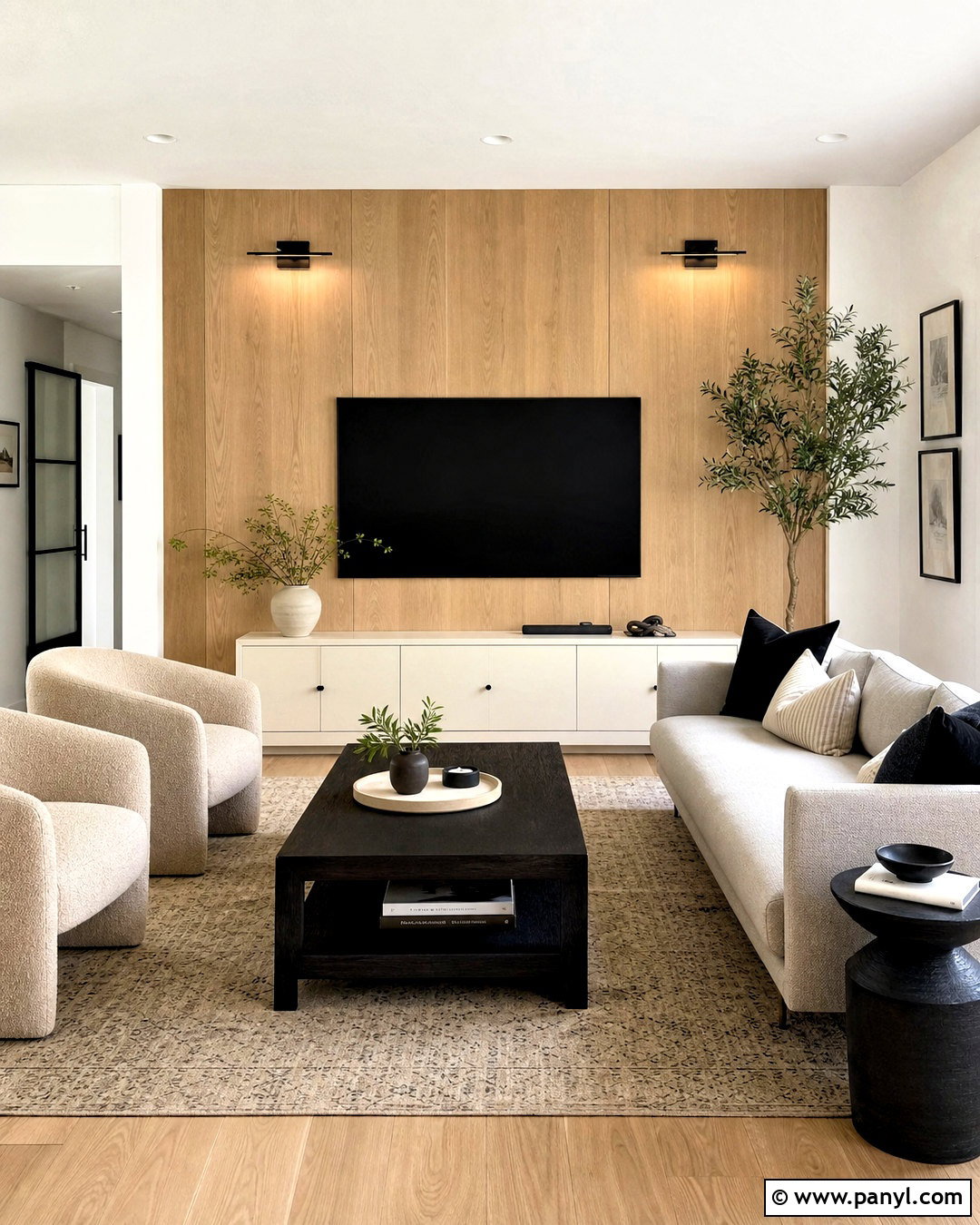 White Oak TV Accent Wall - 20 accent walls in living room with tv ideas