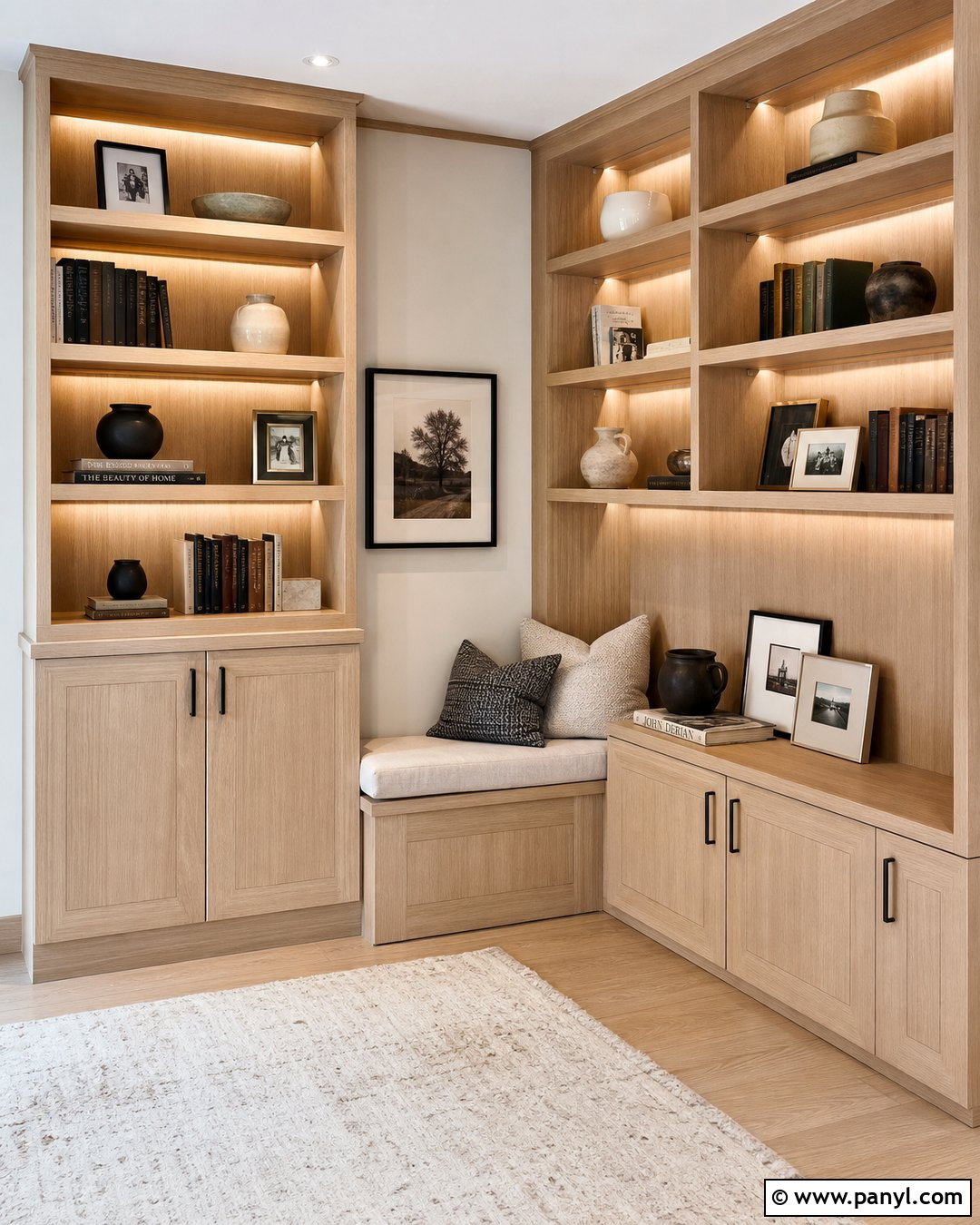 White Oak Wall Corner Storage - 20 Neutral Color Wall Corner Ideas