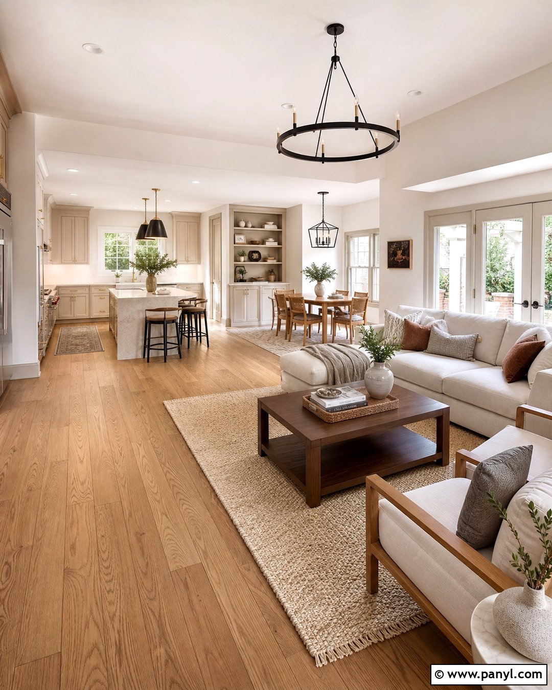 White Open Concept Room With Beige Trim - 25 White Walls With Beige Trim Ideas