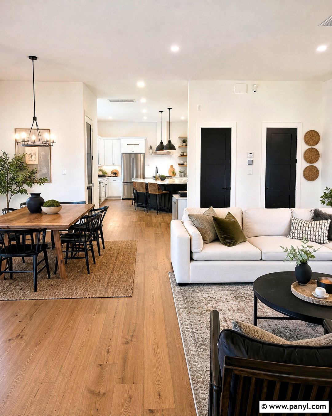 White Open Floor Plan With Black Doors - 20 white walls with black doors