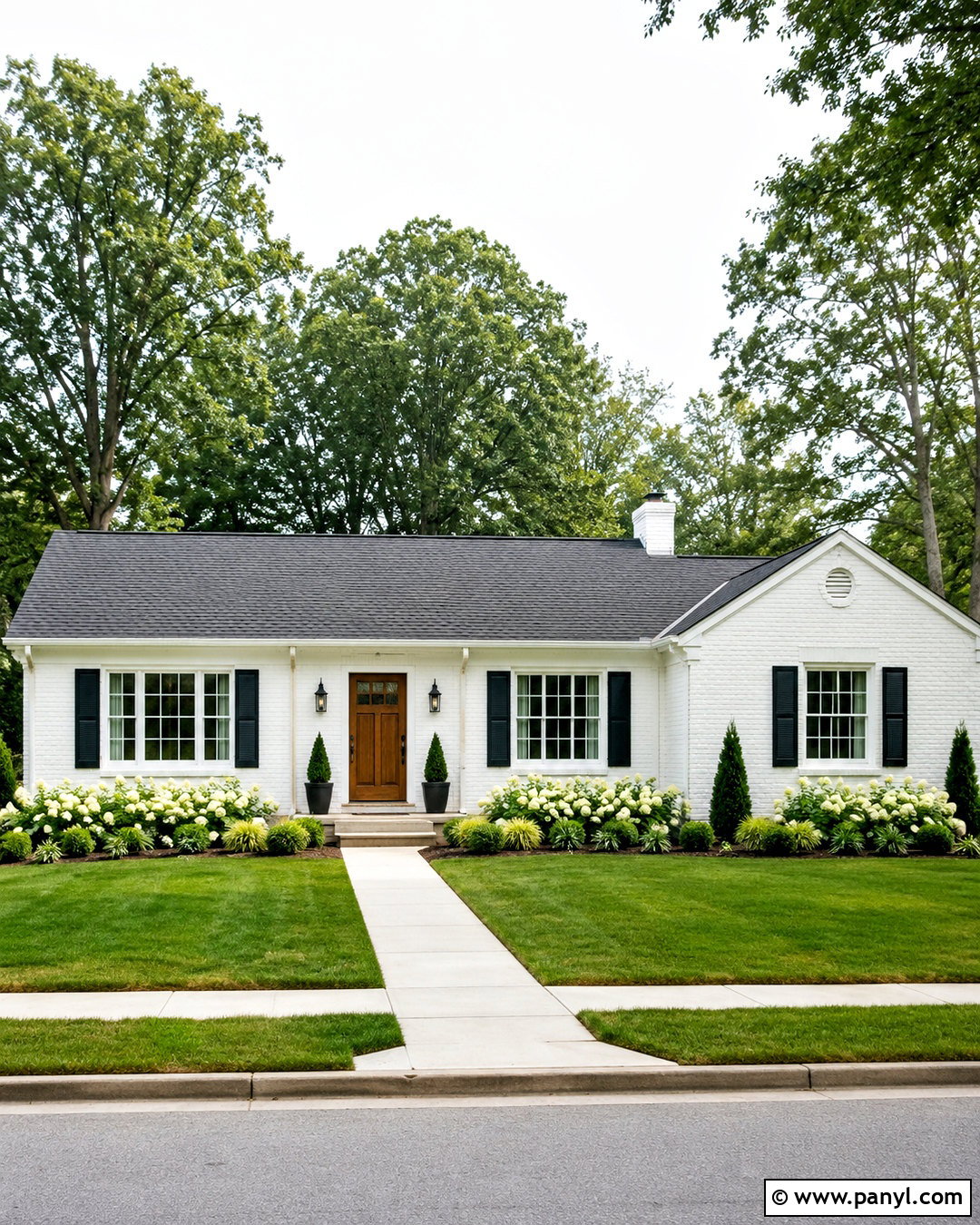 White Painted Brick Ranch House - 20 painted brick house before and after ideas