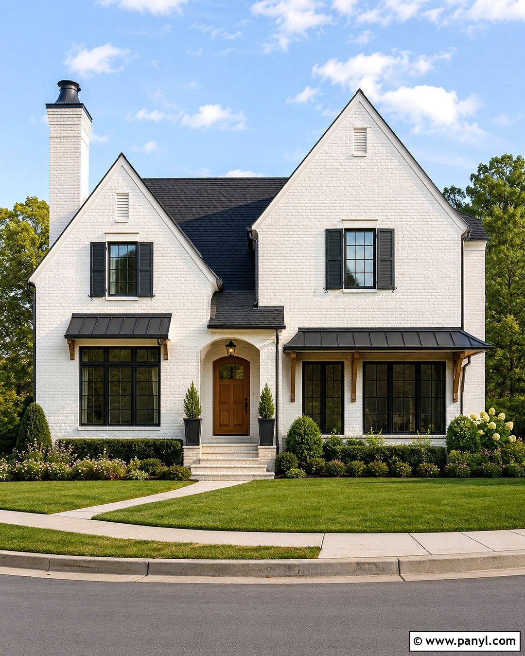 White Painted Brick With A Dark Roof - 20 Red Brick Painted White Before And After Ideas