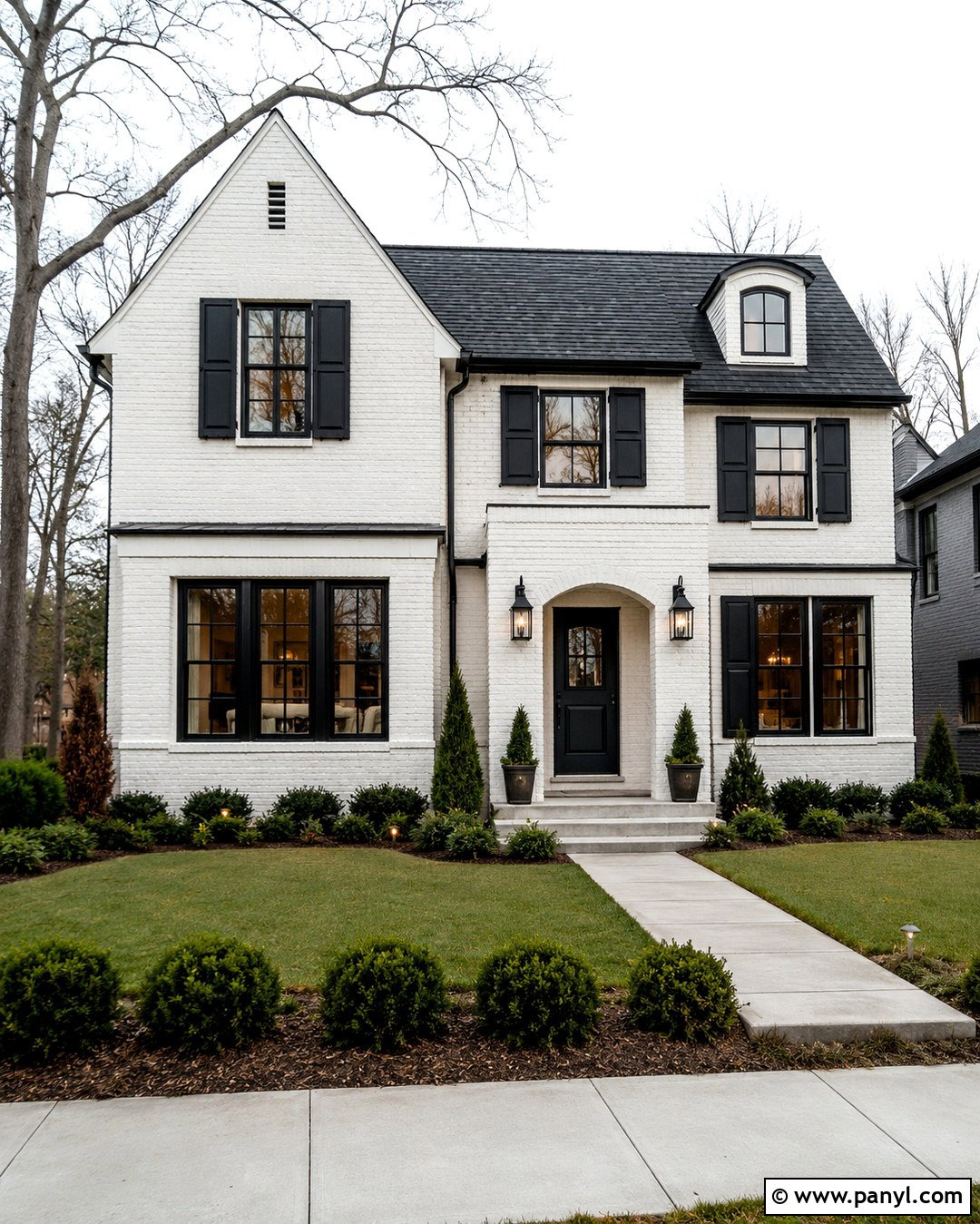 White Painted Brick With Black Trim - 20 Red Brick Painted White Before And After Ideas