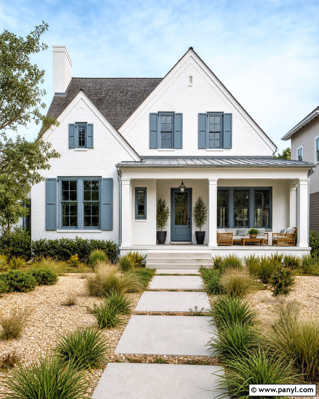 White Painted Brick With Blue Gray Trim - 20 white painted brick exterior ideas