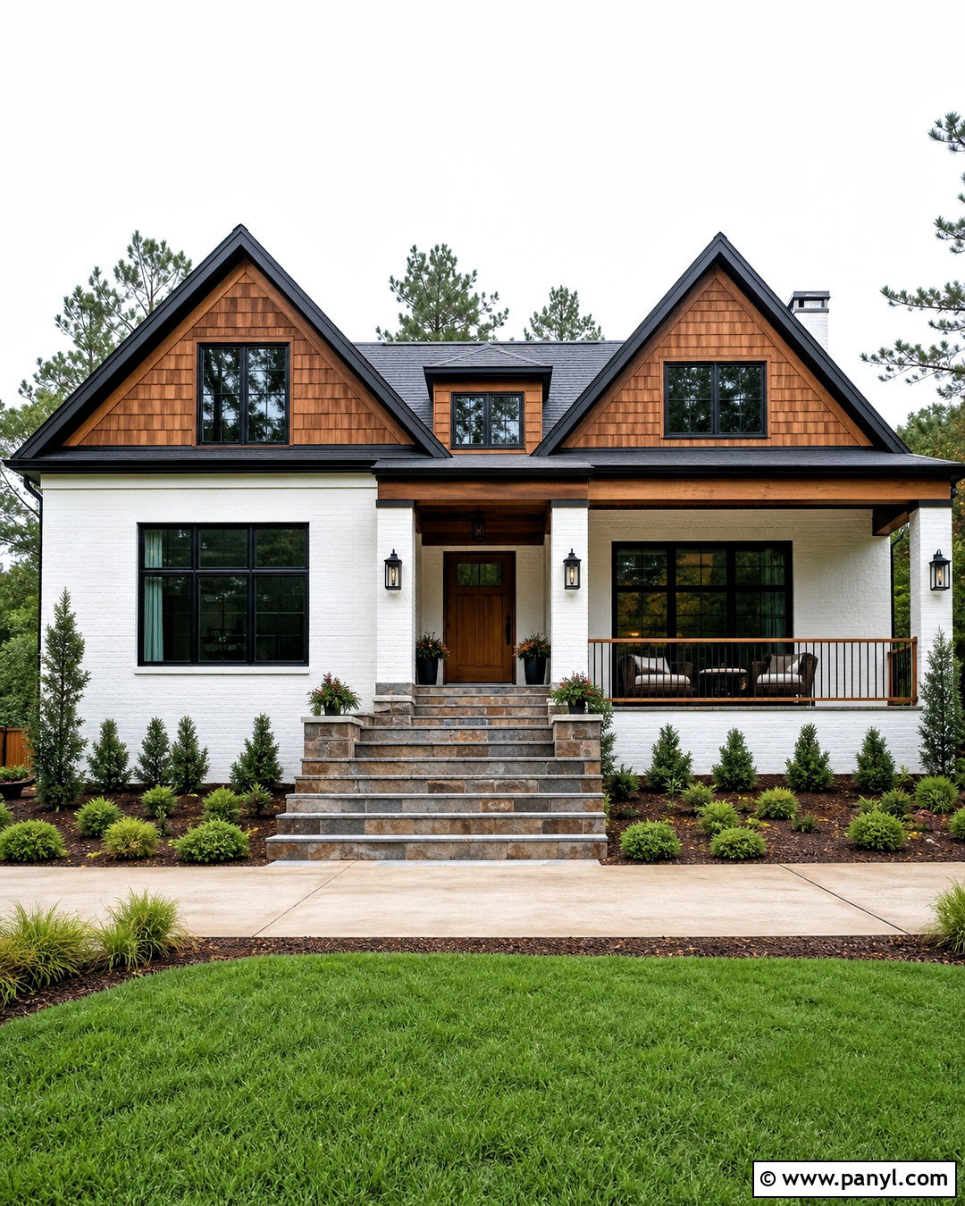 White Painted Brick With Cedar Gables - 20 white painted brick exterior ideas