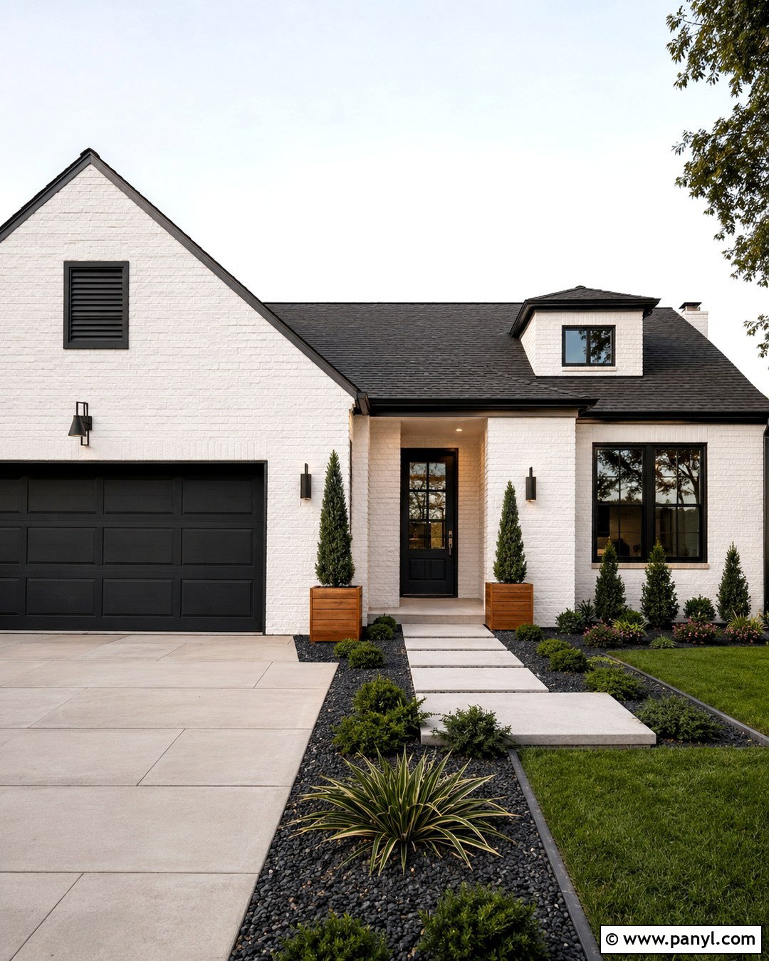 White Painted Brick With Charcoal Garage Door - 20 Red Brick Painted White Before And After Ideas