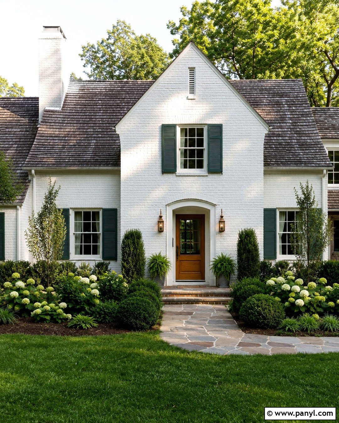 White Painted Brick With Green Shutters - 20 Red Brick Painted White Before And After Ideas