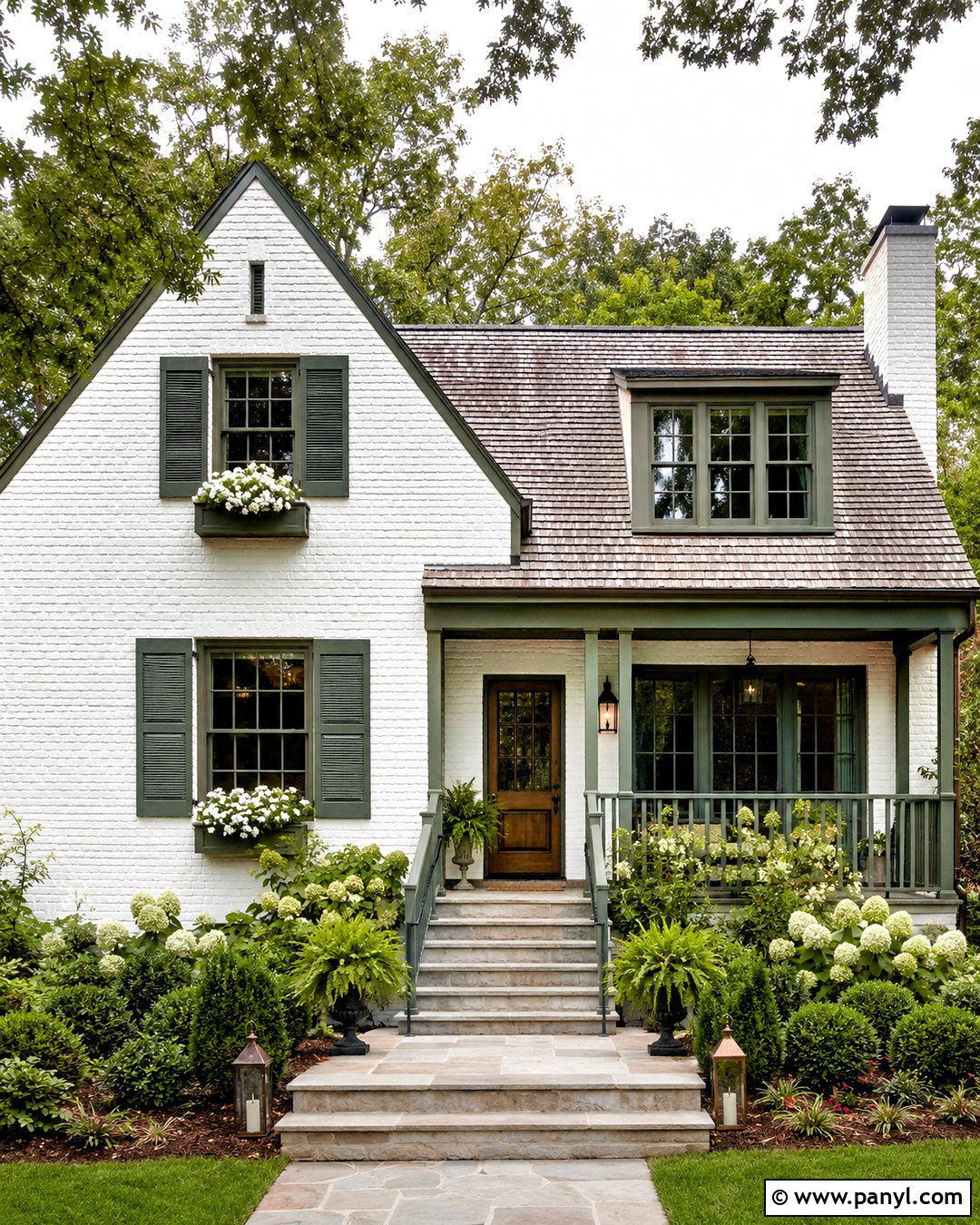 White Painted Brick With Green Trim - 20 painted brick wall exterior ideas