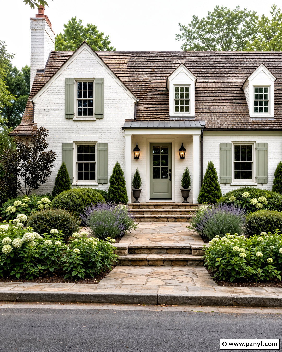 White Painted Brick With Sage Green Shutters - 20 white painted brick exterior ideas