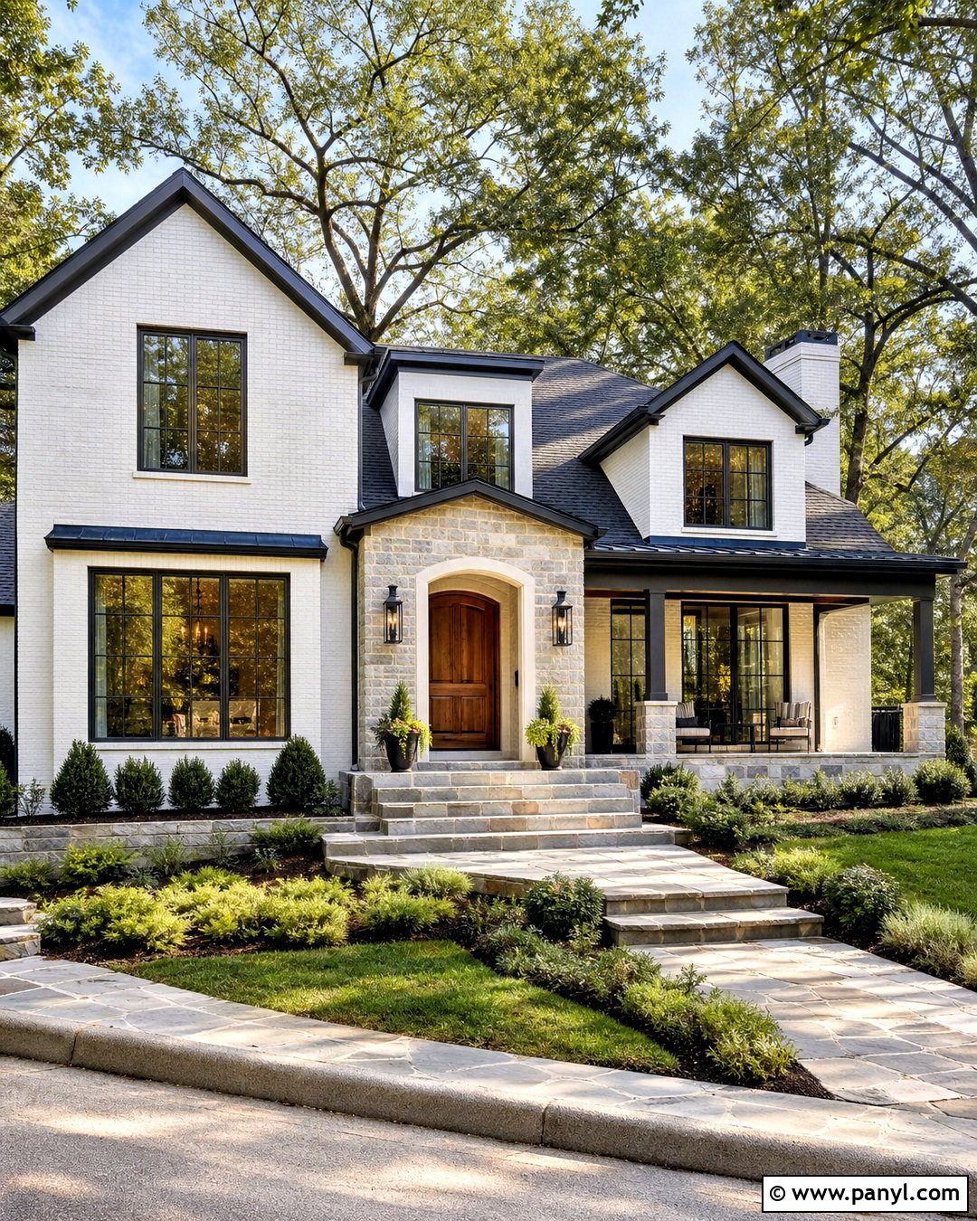 White Painted Brick With Stone Accents - 20 white painted brick exterior ideas