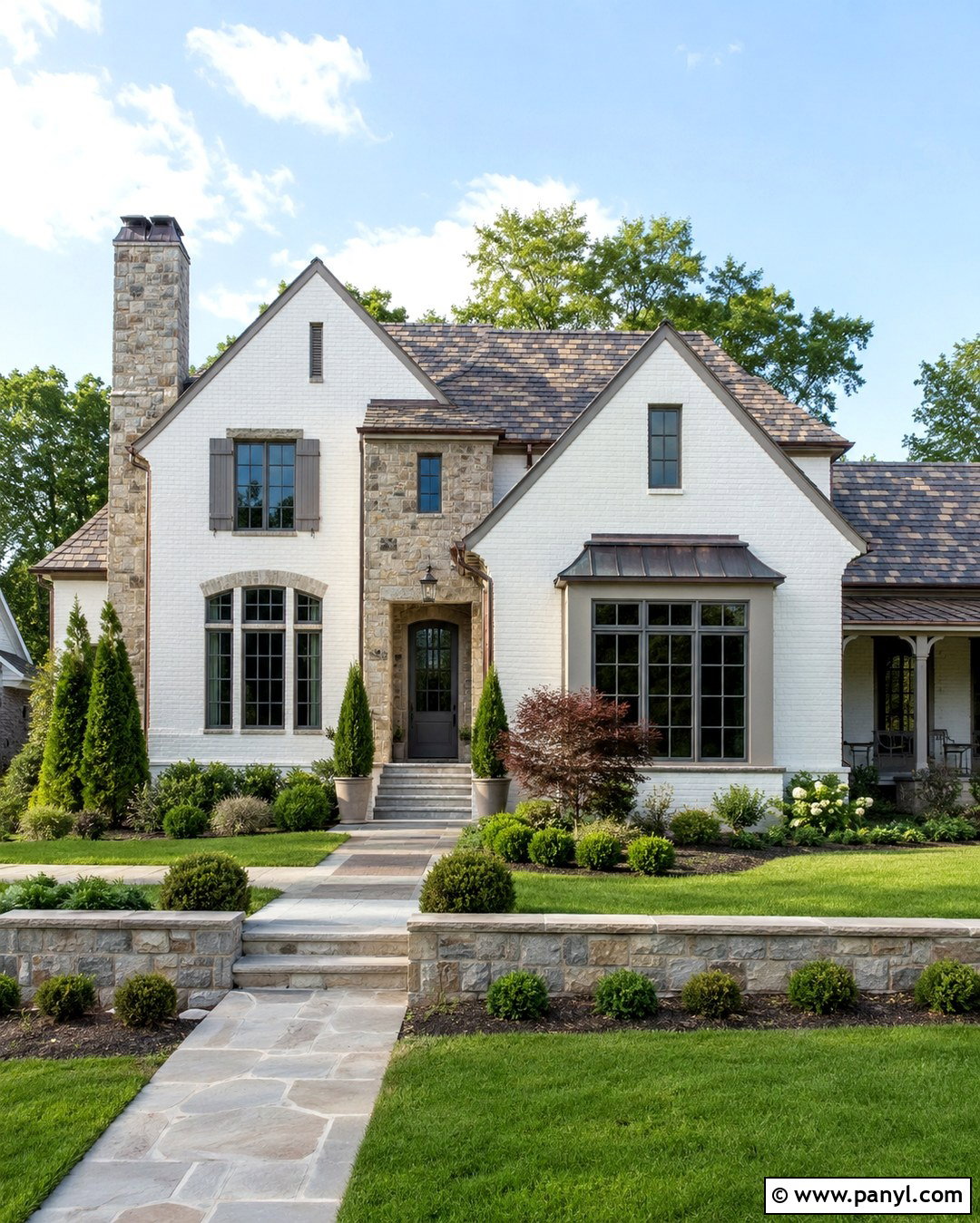 White Painted Brick With Stone Accents - 20 Red Brick Painted White Before And After Ideas