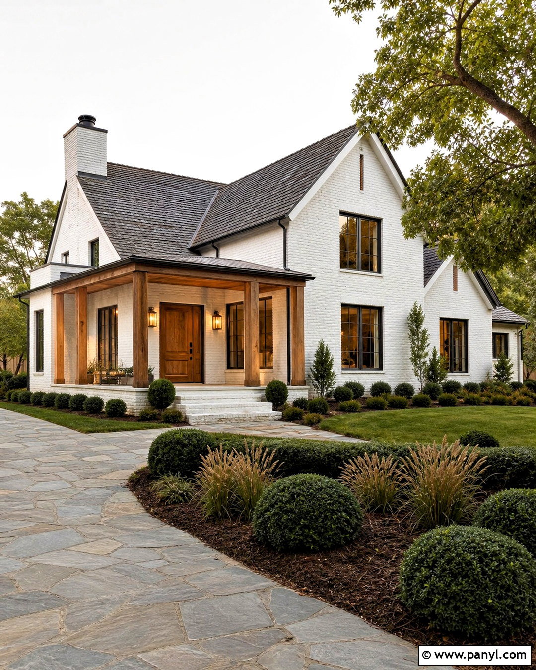 White Painted Brick With Wood Accents - 20 white painted brick exterior ideas