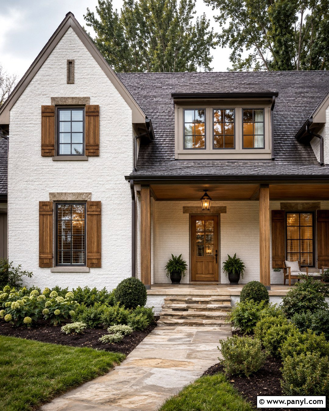 White Painted Brick With Wood Shutters - 20 Red Brick Painted White Before And After Ideas