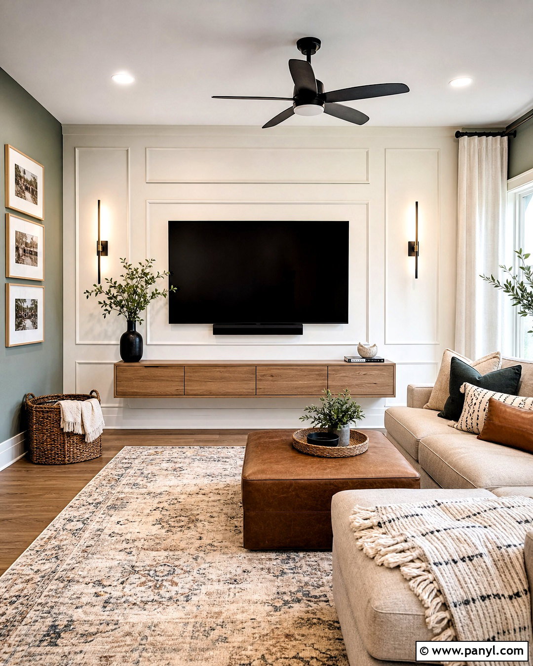 White Paneled TV Accent Wall - 20 white accent wall ideas