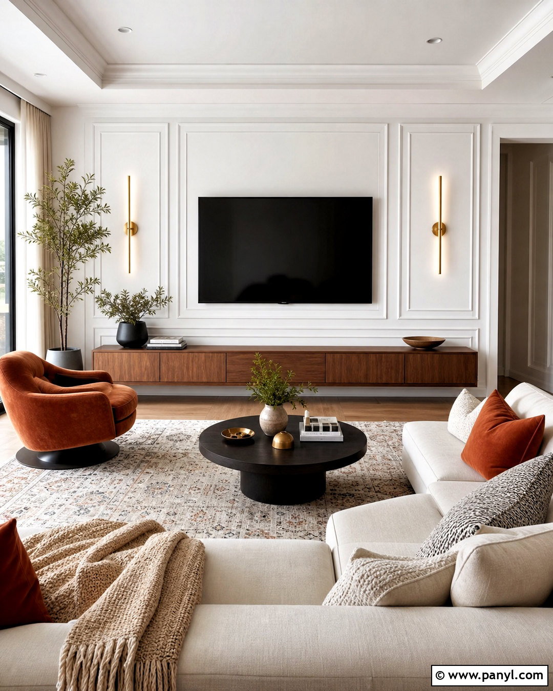 White Paneled TV Feature Wall - 20 white feature wall ideas