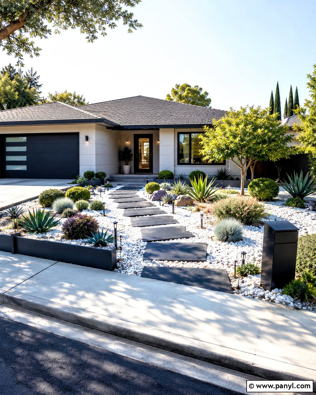 White Pebble Stone Front Yard - 20 pebble stone ideas